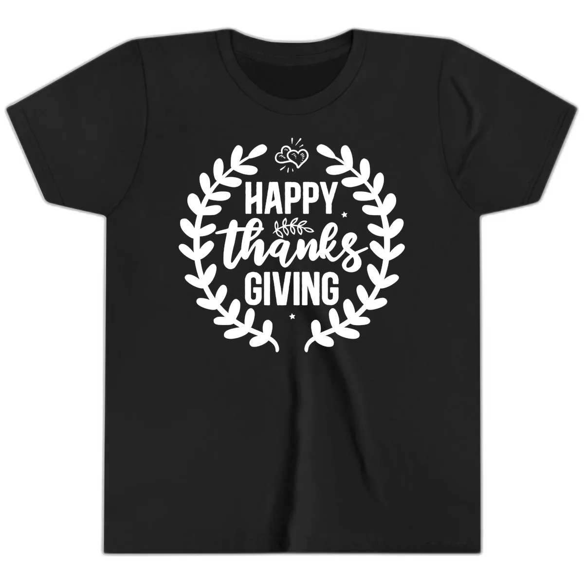 Happy Thanksgiving Laurel Wreath Youth T-Shirt in Black