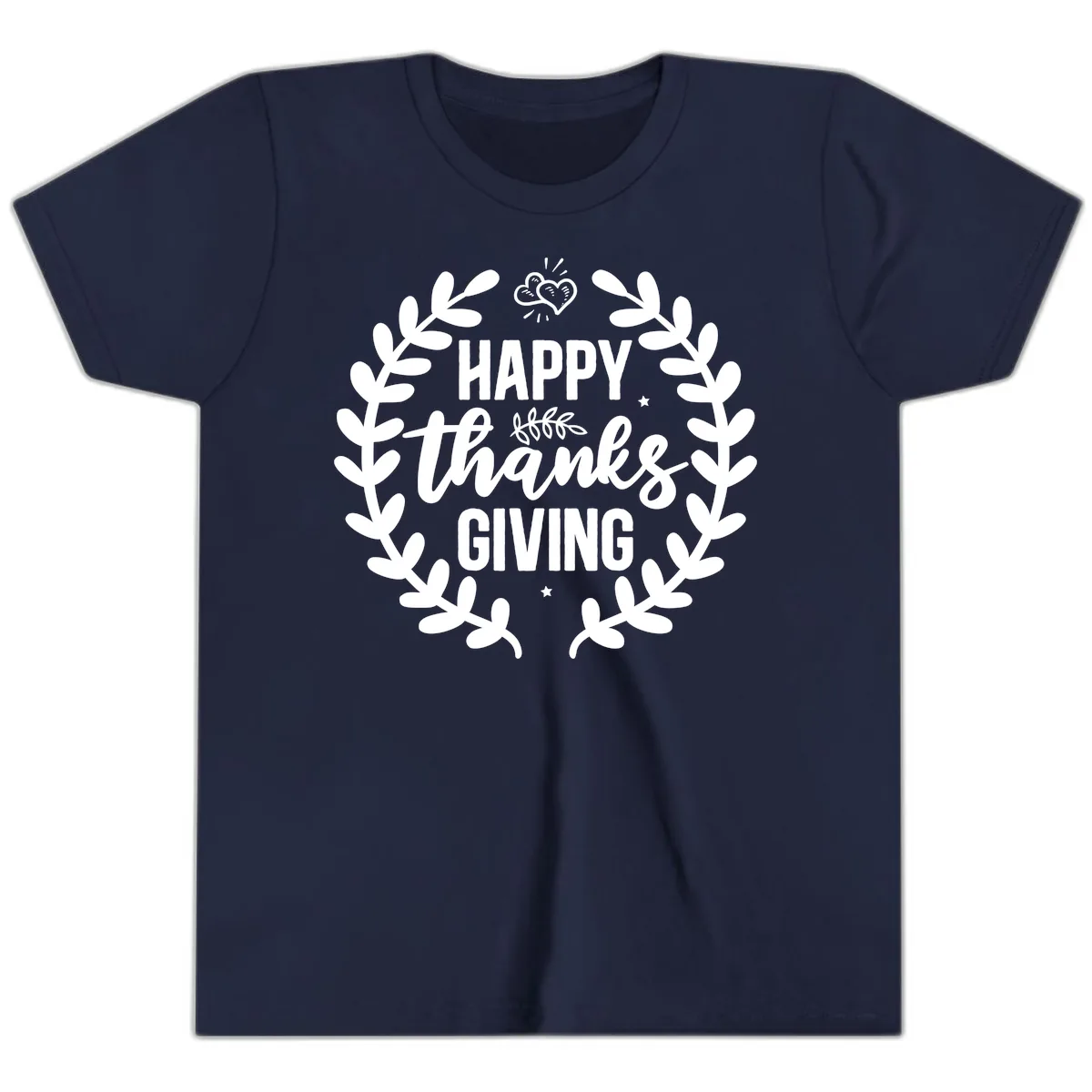 Happy Thanksgiving Laurel Wreath Youth T-Shirt in Navy