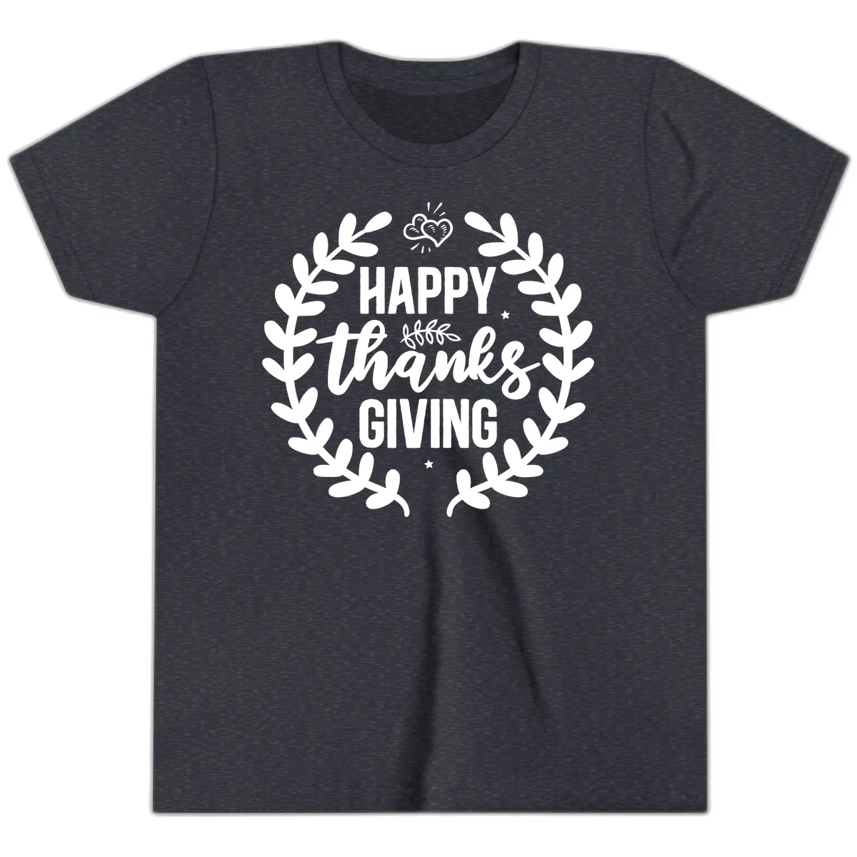 Happy Thanksgiving Laurel Wreath Youth T-Shirt in Heather Navy