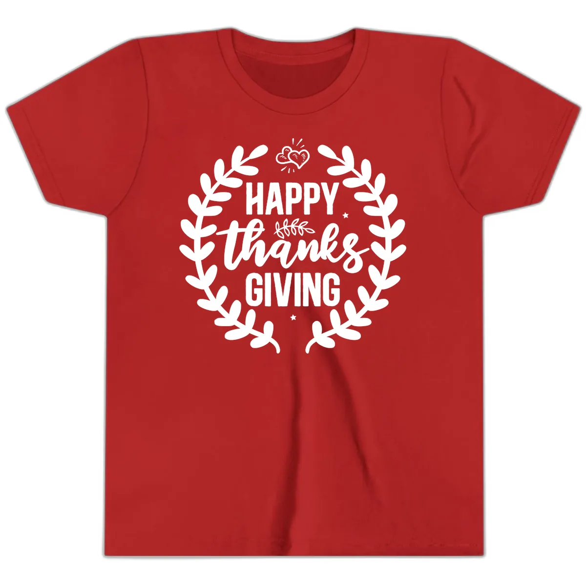 Happy Thanksgiving Laurel Wreath Youth T-Shirt in Red