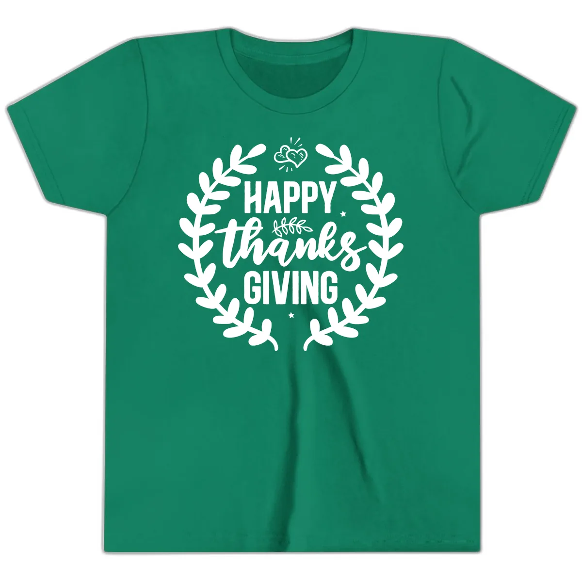 Happy Thanksgiving Laurel Wreath Youth T-Shirt in Kelly
