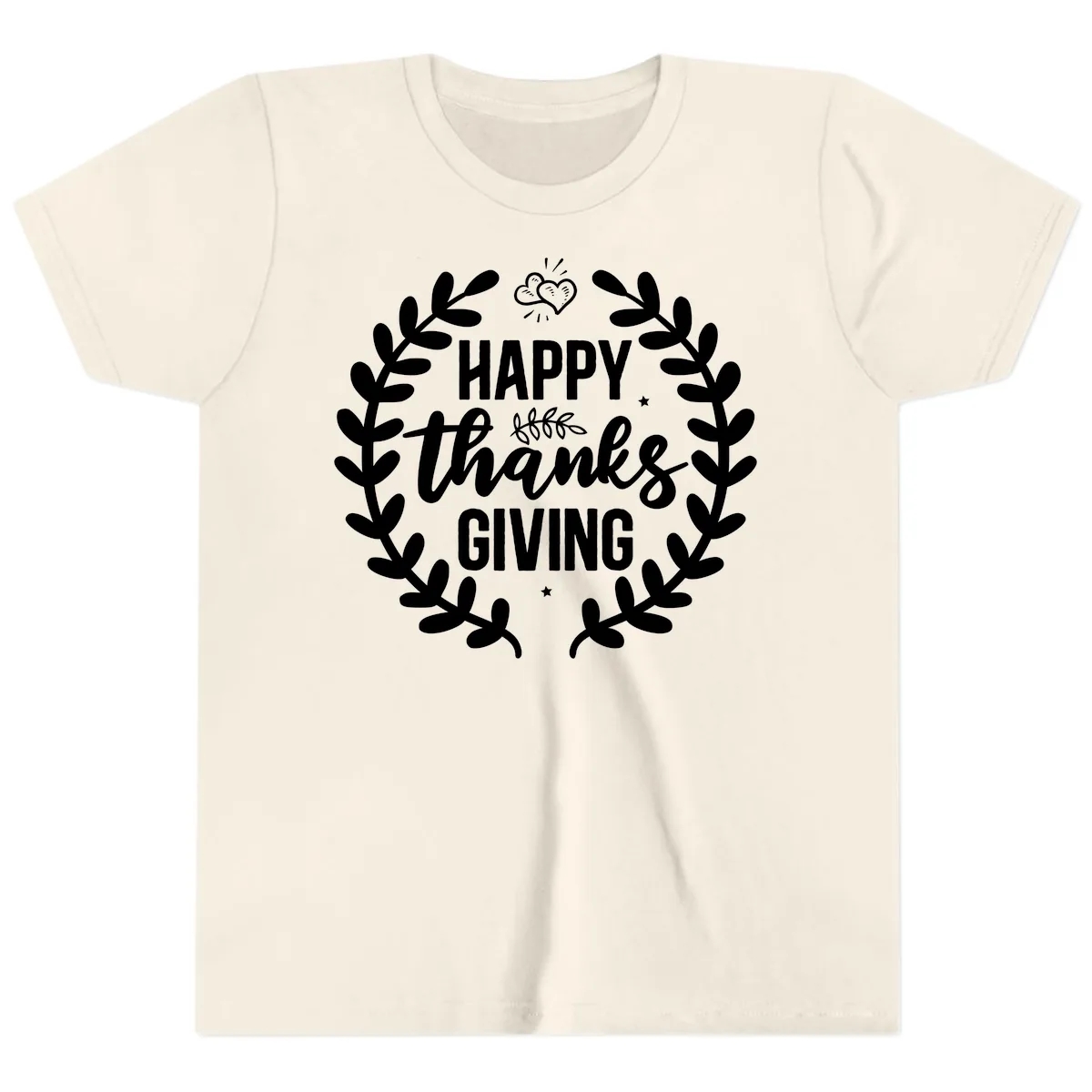 Happy Thanksgiving Laurel Wreath Youth T-Shirt in Natural
