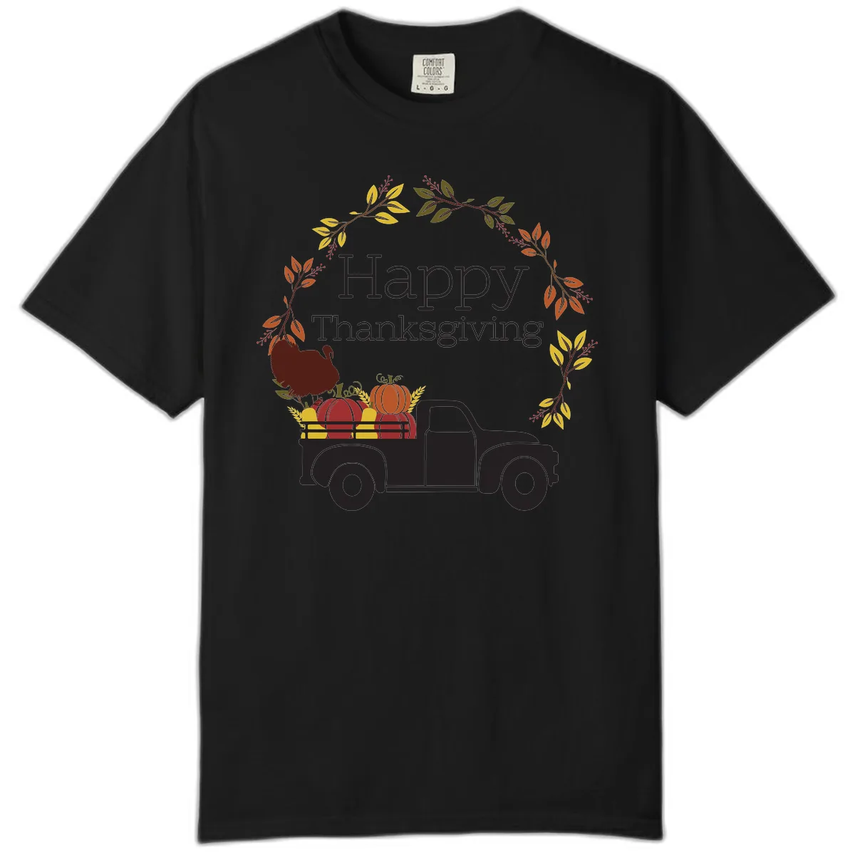 Happy Thanksgiving Vintage Truck Wreath Comfort Color in Black