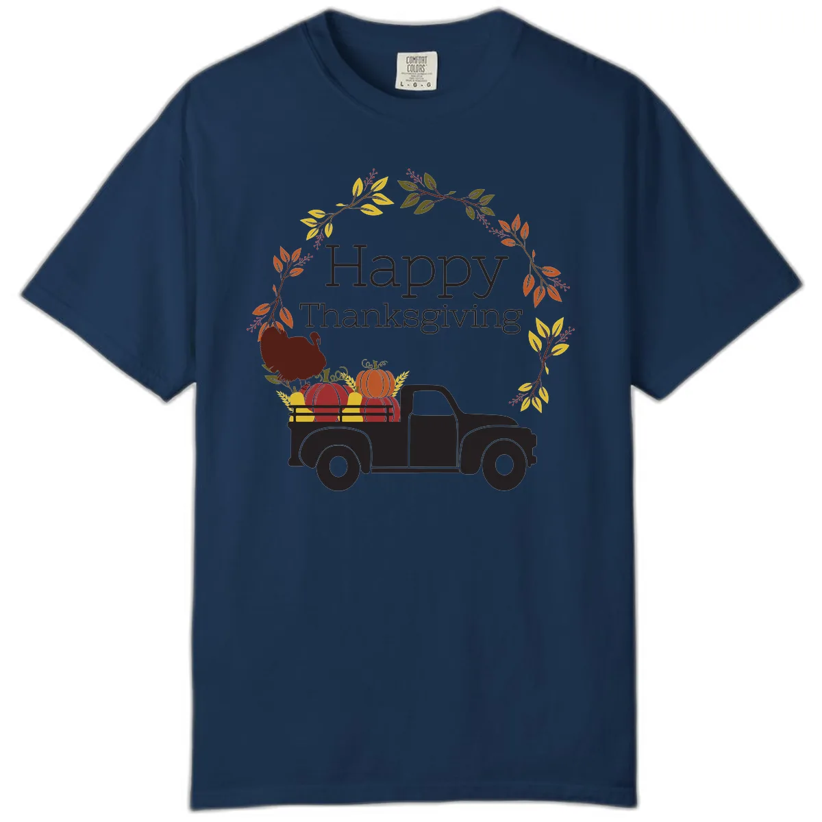 Happy Thanksgiving Vintage Truck Wreath Comfort Color in Navy