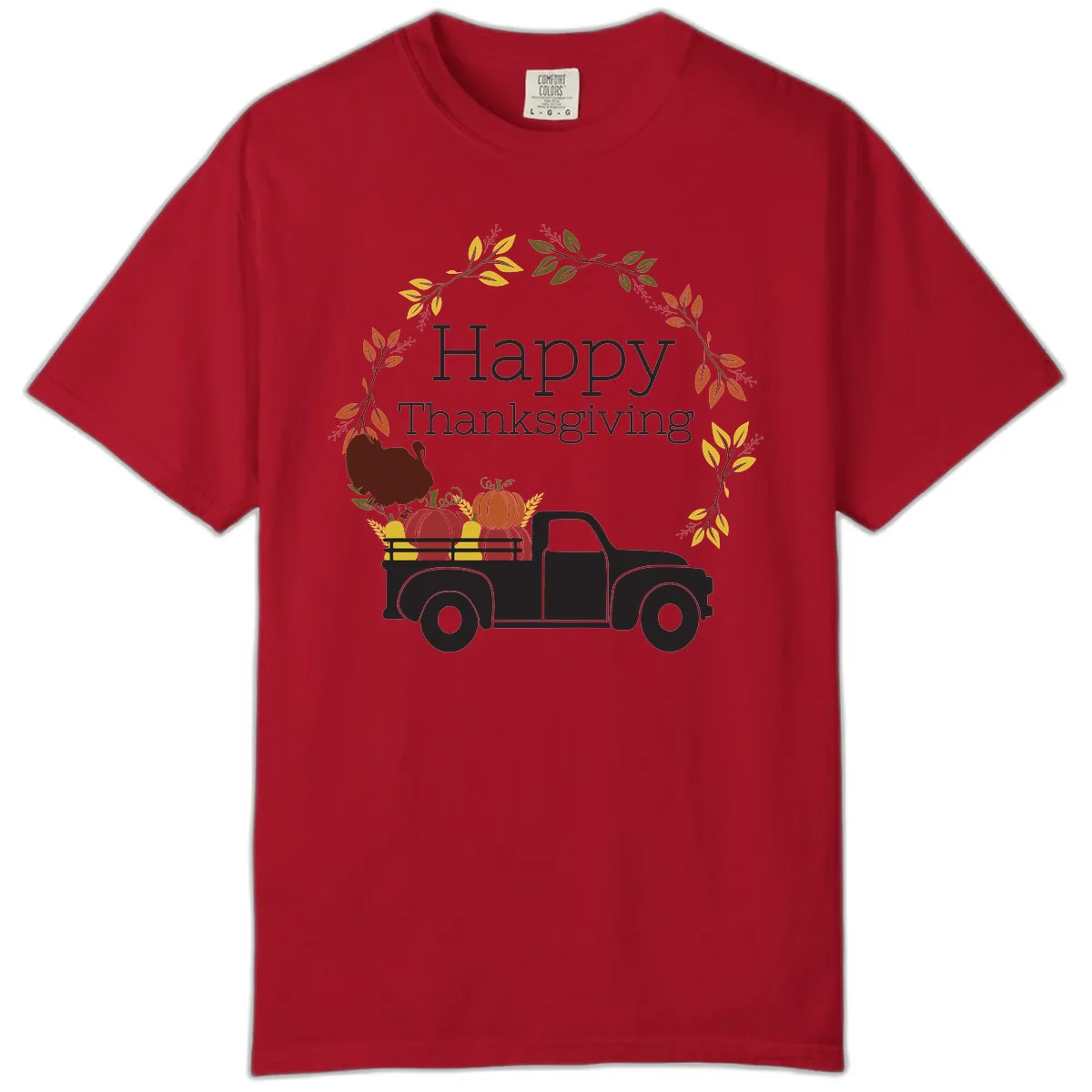 Happy Thanksgiving Vintage Truck Wreath Comfort Color in Red