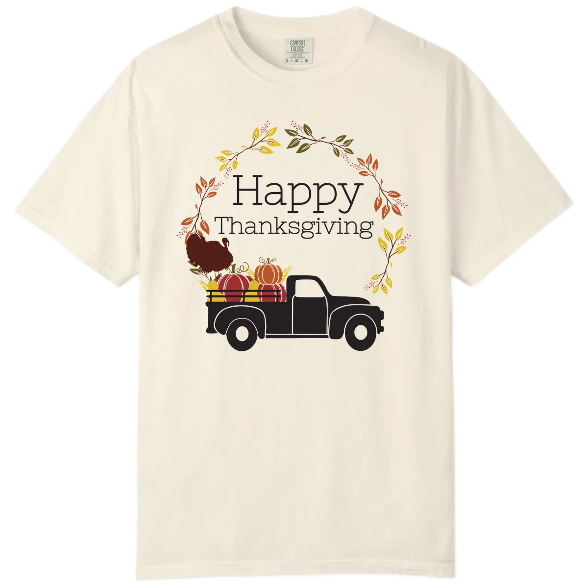 Happy Thanksgiving Vintage Truck Wreath Comfort Color in Ivory