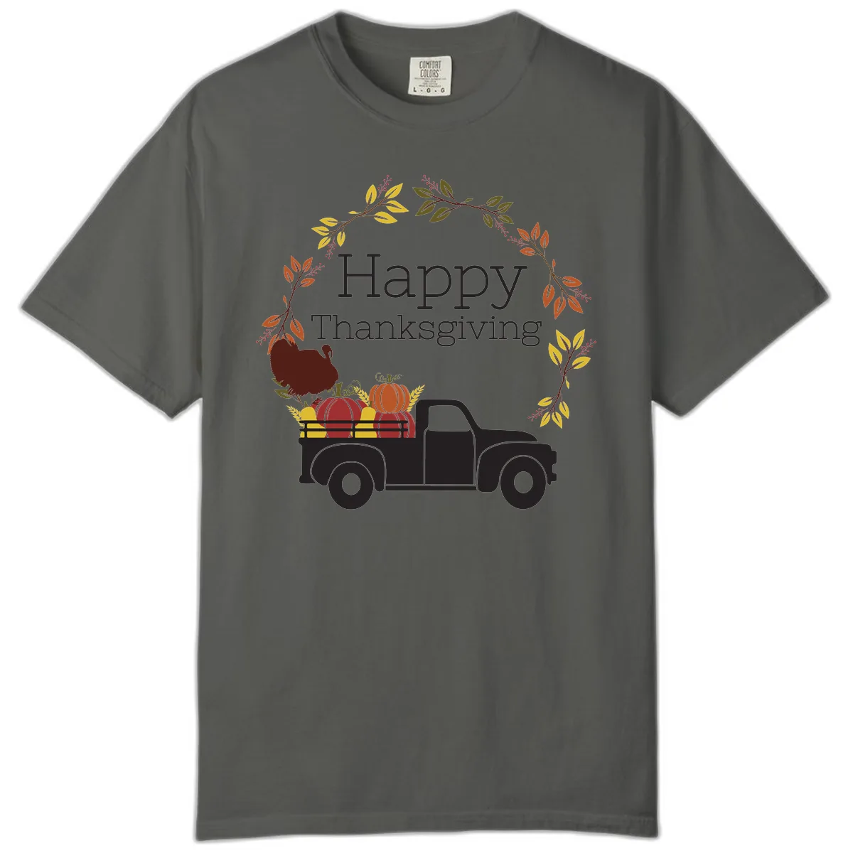 Happy Thanksgiving Vintage Truck Wreath Comfort Color in Pepper