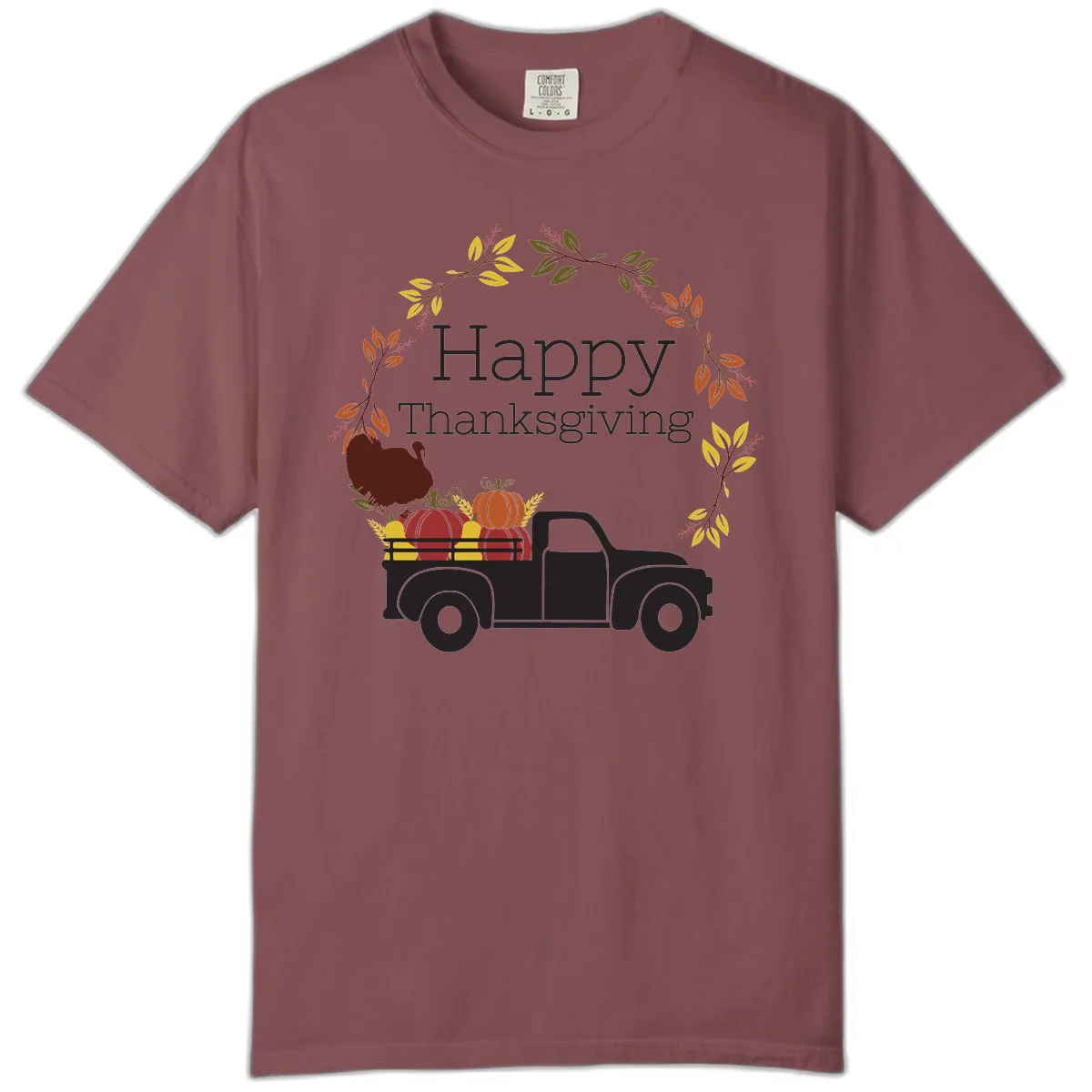 Happy Thanksgiving Vintage Truck Wreath Comfort Color in Brick