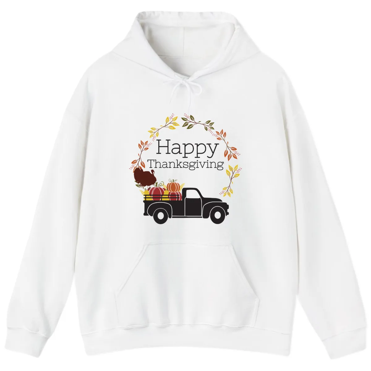 Happy Thanksgiving Vintage Truck Wreath Hoodie in White