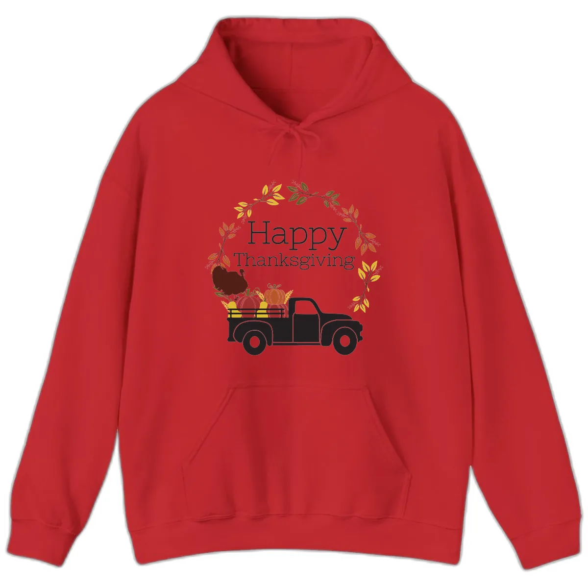 Happy Thanksgiving Vintage Truck Wreath Hoodie in Red