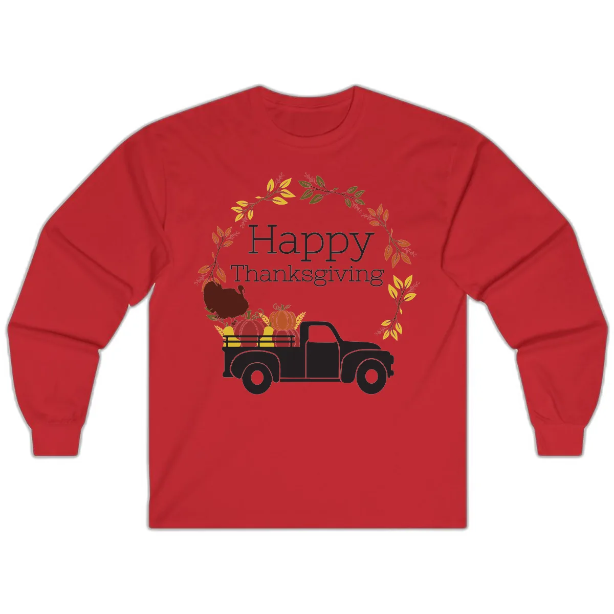 Happy Thanksgiving Vintage Truck Wreath Long Sleeve in Red