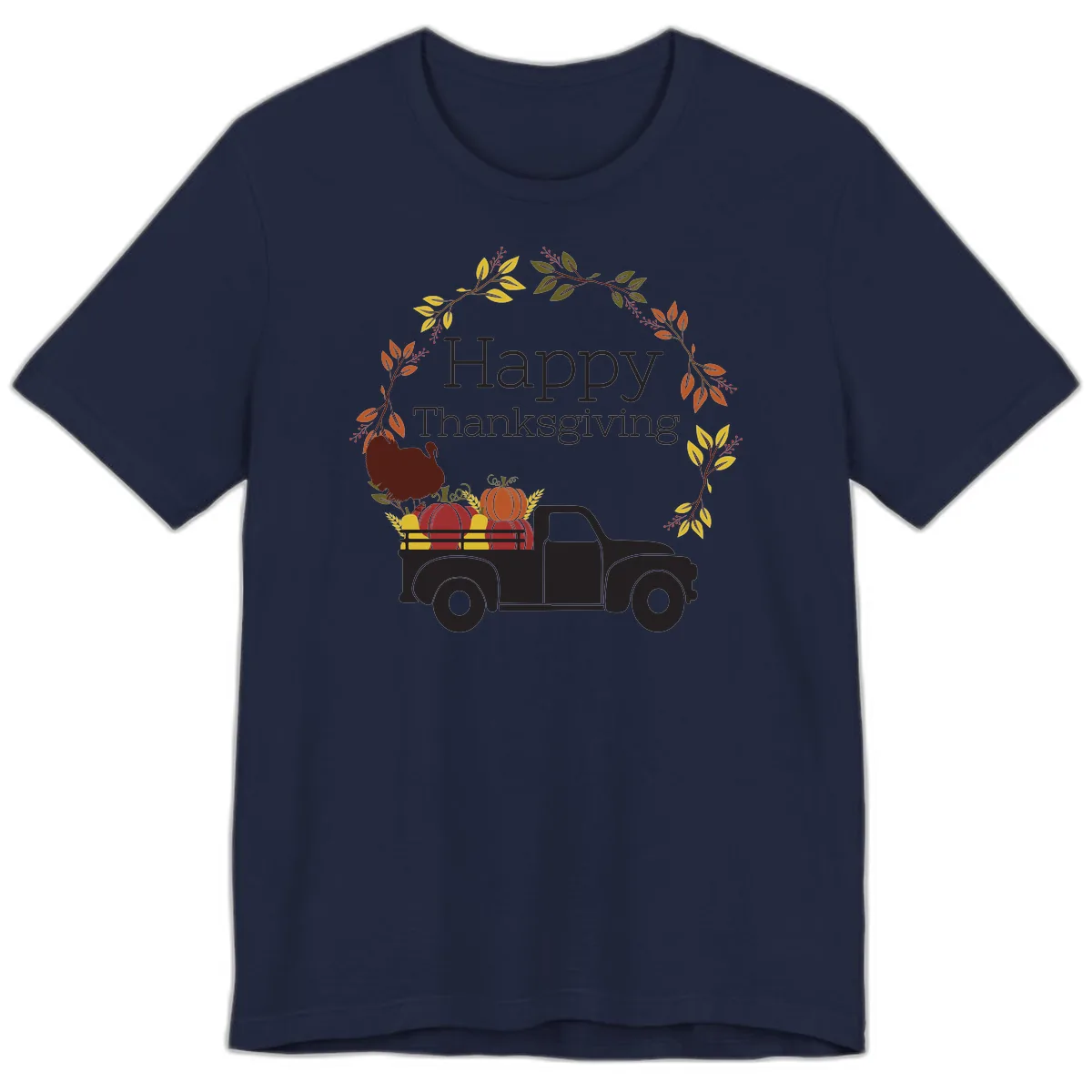 Happy Thanksgiving Vintage Truck Wreath Premium T-Shirt in Navy