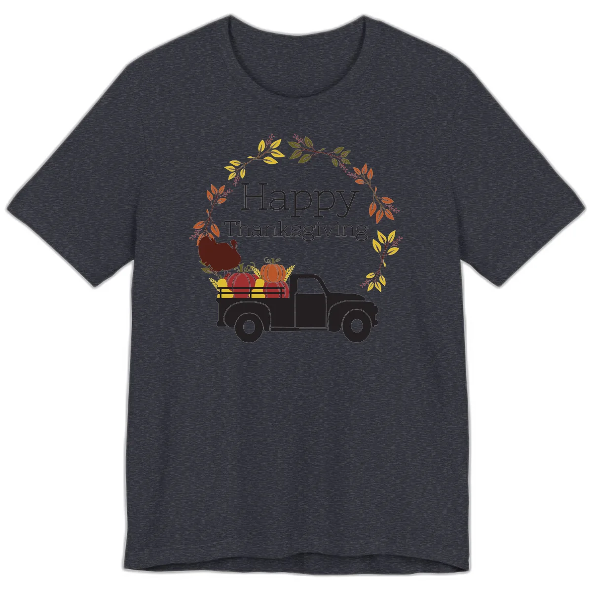 Happy Thanksgiving Vintage Truck Wreath Premium T-Shirt in Heather Navy