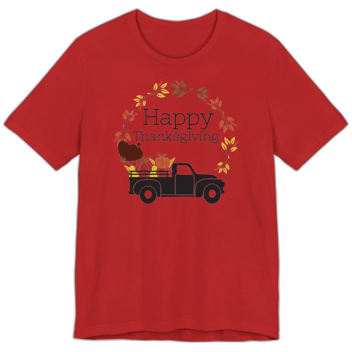 Happy Thanksgiving Vintage Truck Wreath Premium T-Shirt in Red
