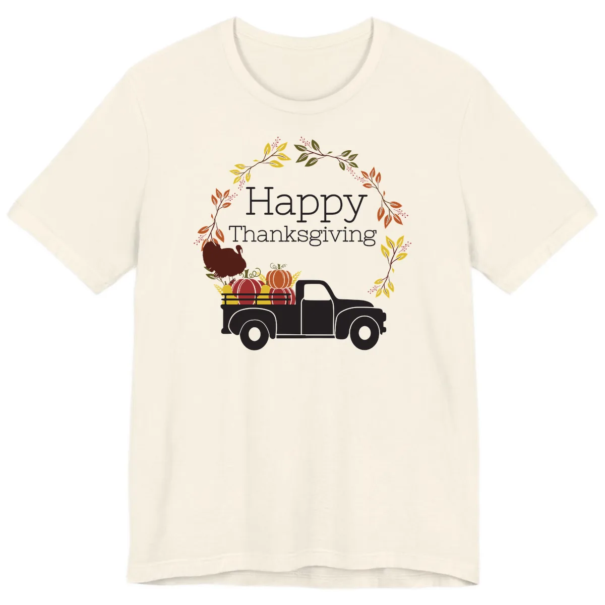 Happy Thanksgiving Vintage Truck Wreath Premium T-Shirt in Natural
