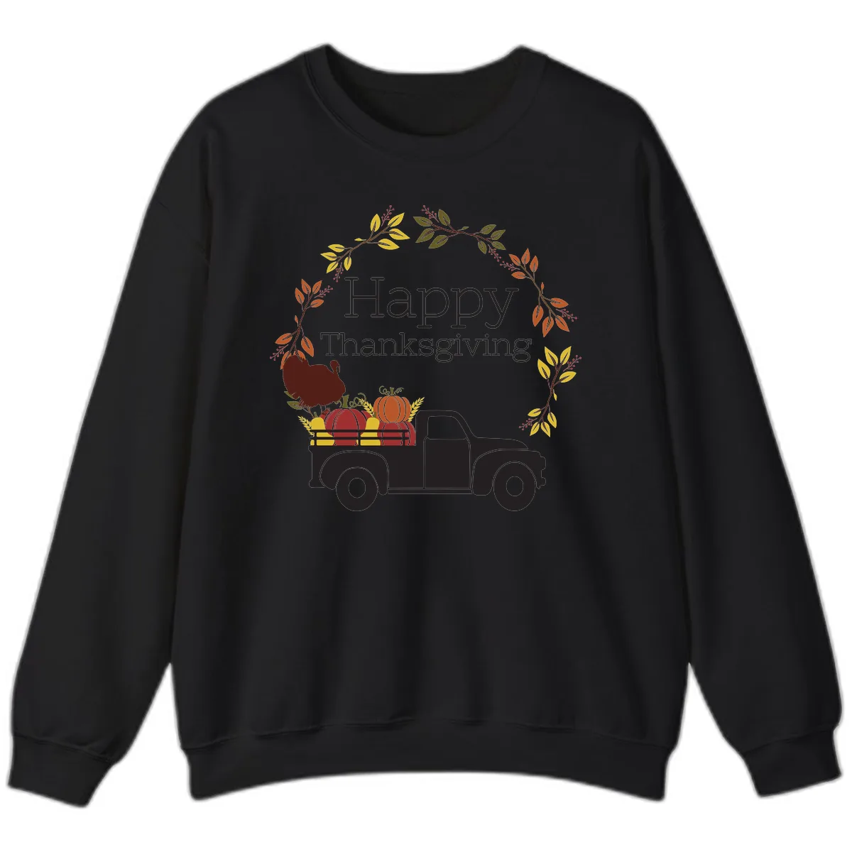 Happy Thanksgiving Vintage Truck Wreath Sweatshirt in Black