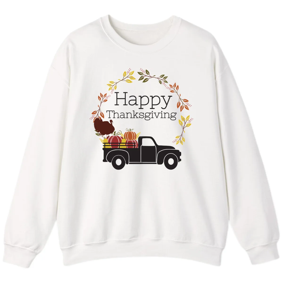 Happy Thanksgiving Vintage Truck Wreath Sweatshirt in White