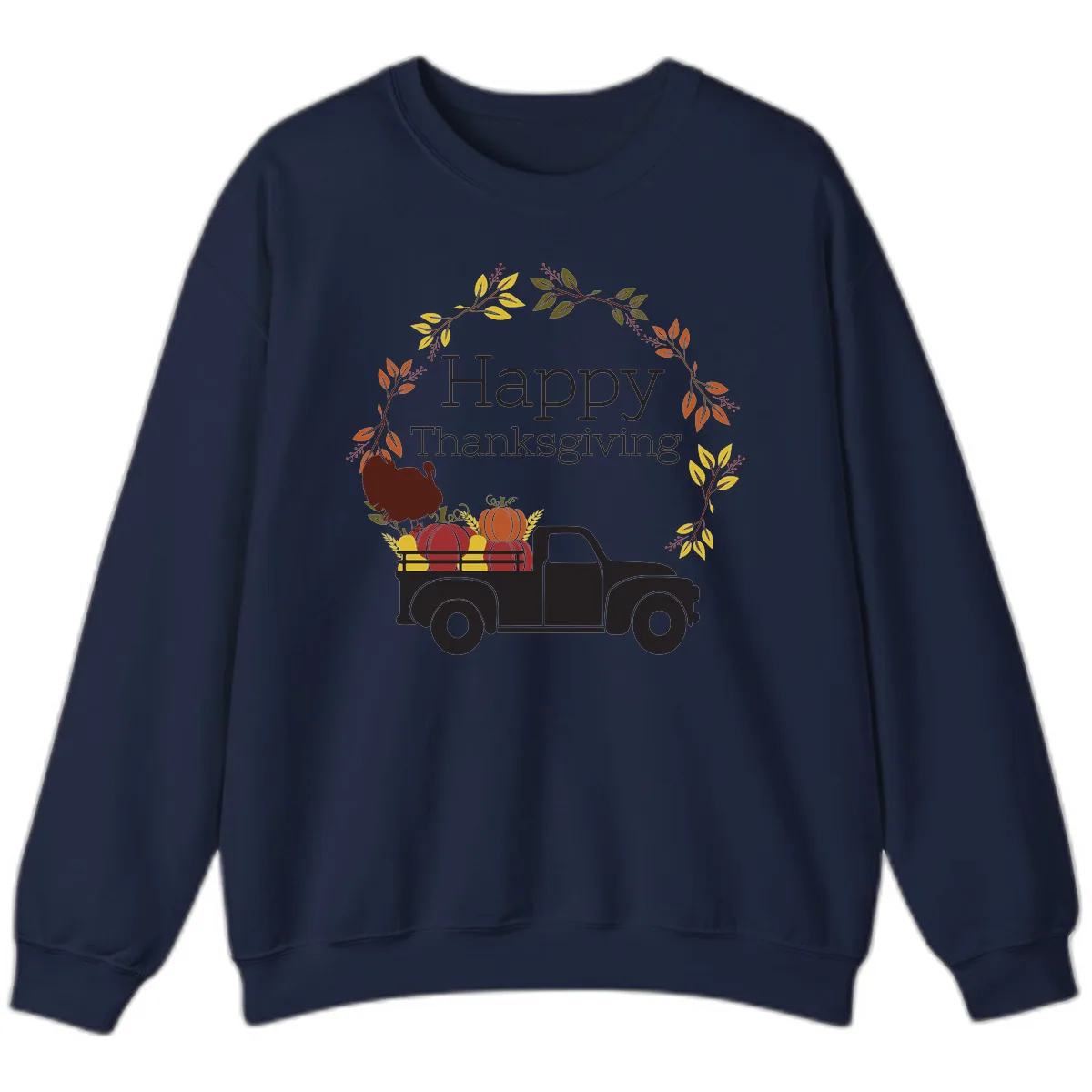 Happy Thanksgiving Vintage Truck Wreath Sweatshirt in Navy