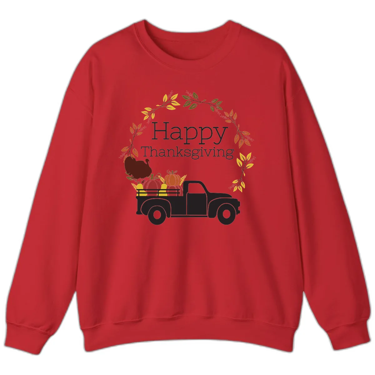 Happy Thanksgiving Vintage Truck Wreath Sweatshirt in Red
