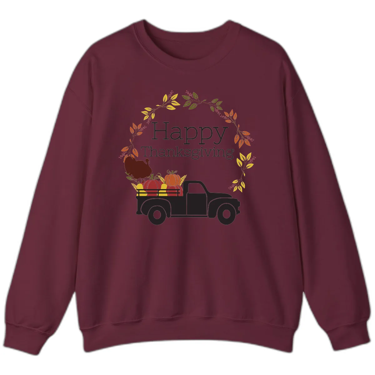 Happy Thanksgiving Vintage Truck Wreath Sweatshirt in Maroon