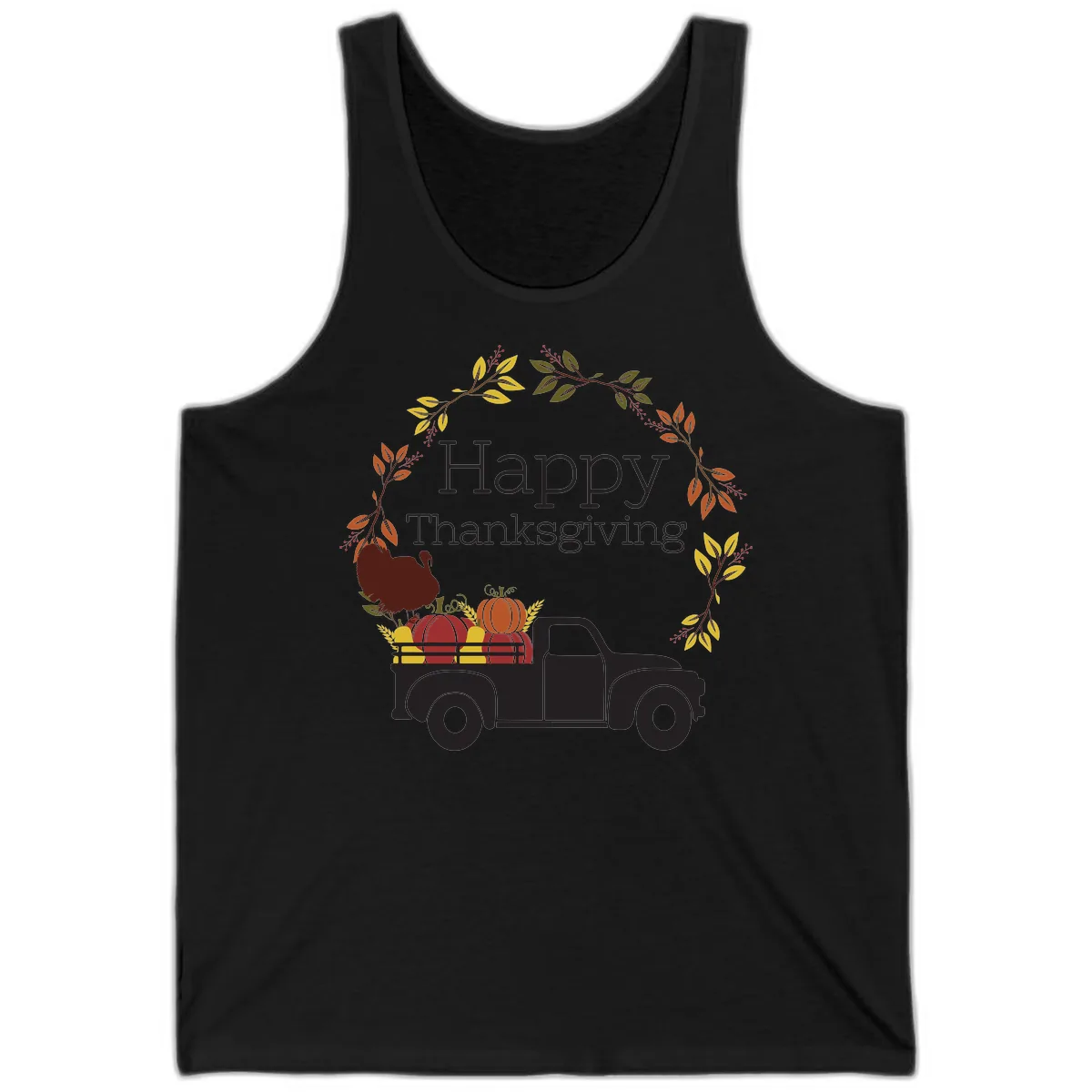 Happy Thanksgiving Vintage Truck Wreath Tank in Black