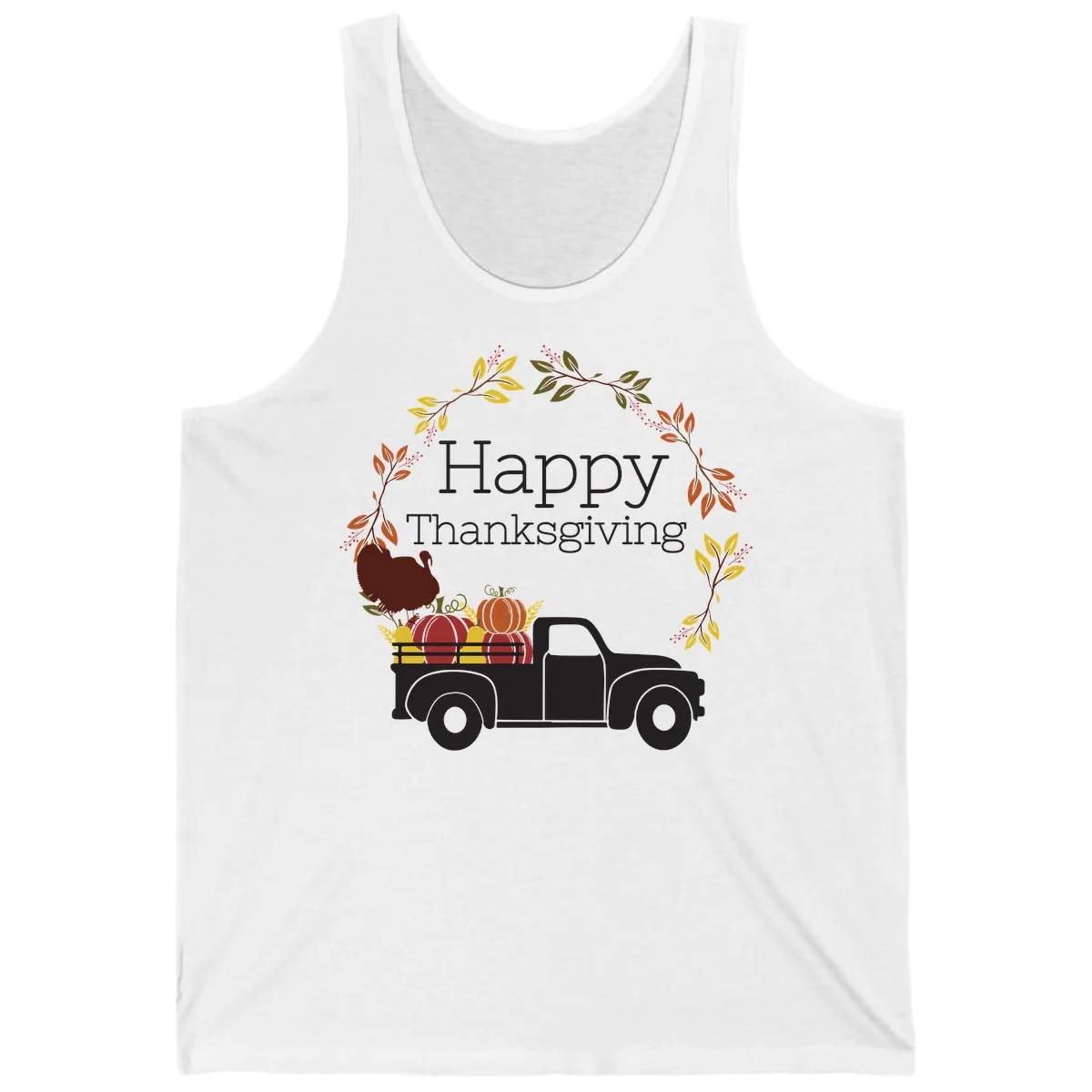 Happy Thanksgiving Vintage Truck Wreath Tank in White
