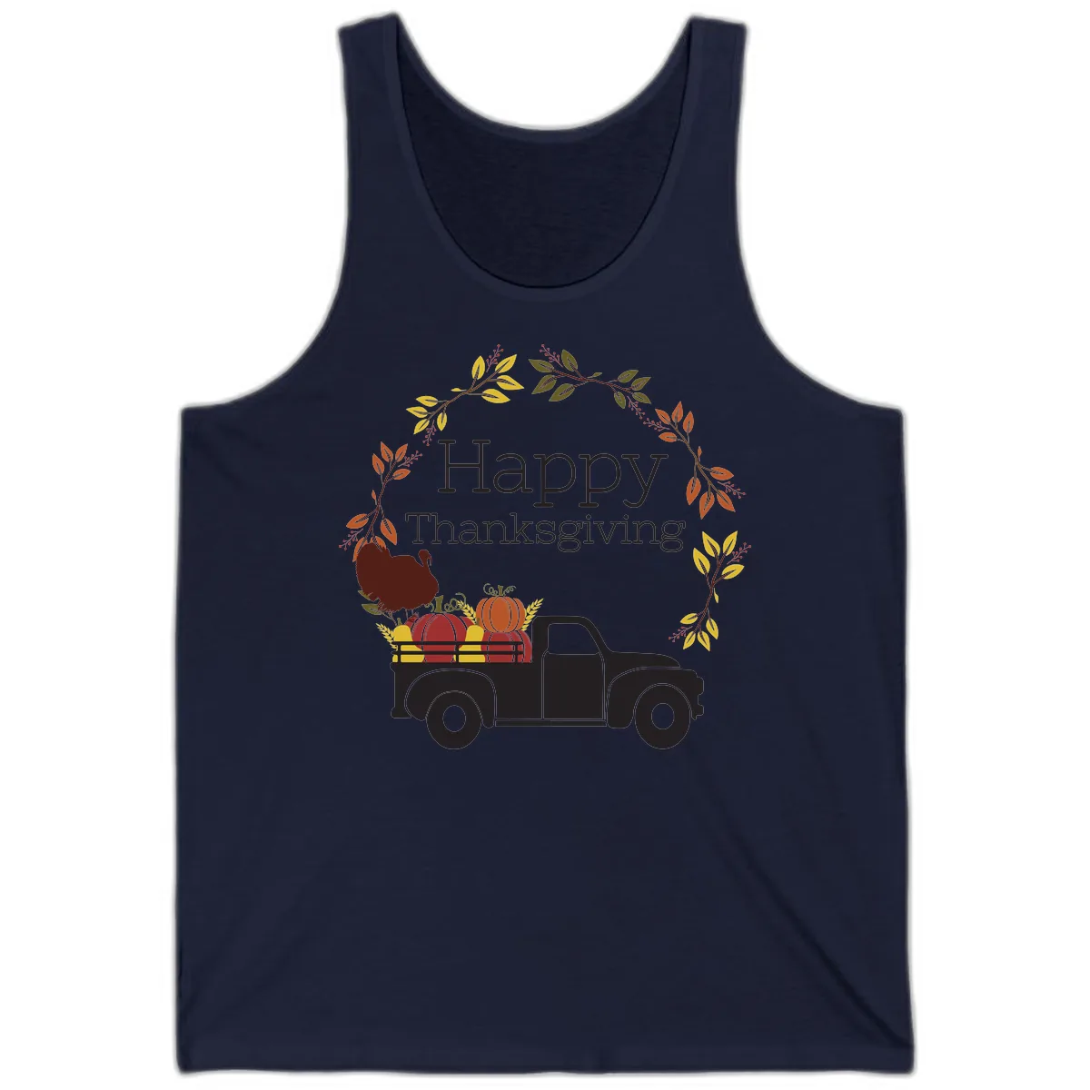 Happy Thanksgiving Vintage Truck Wreath Tank in Navy