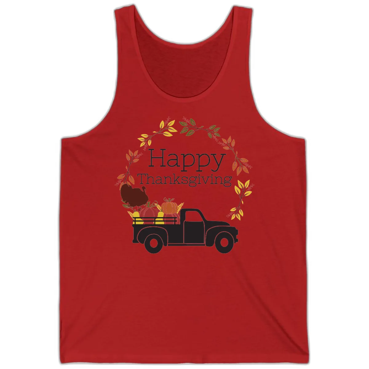 Happy Thanksgiving Vintage Truck Wreath Tank in Red