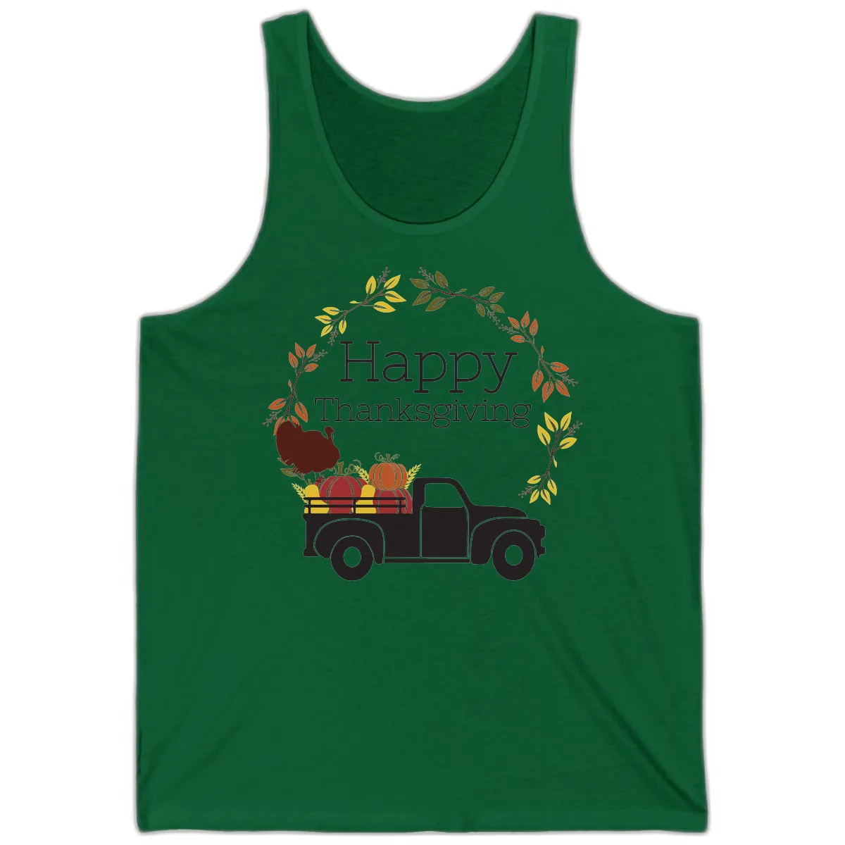 Happy Thanksgiving Vintage Truck Wreath Tank in Kelly