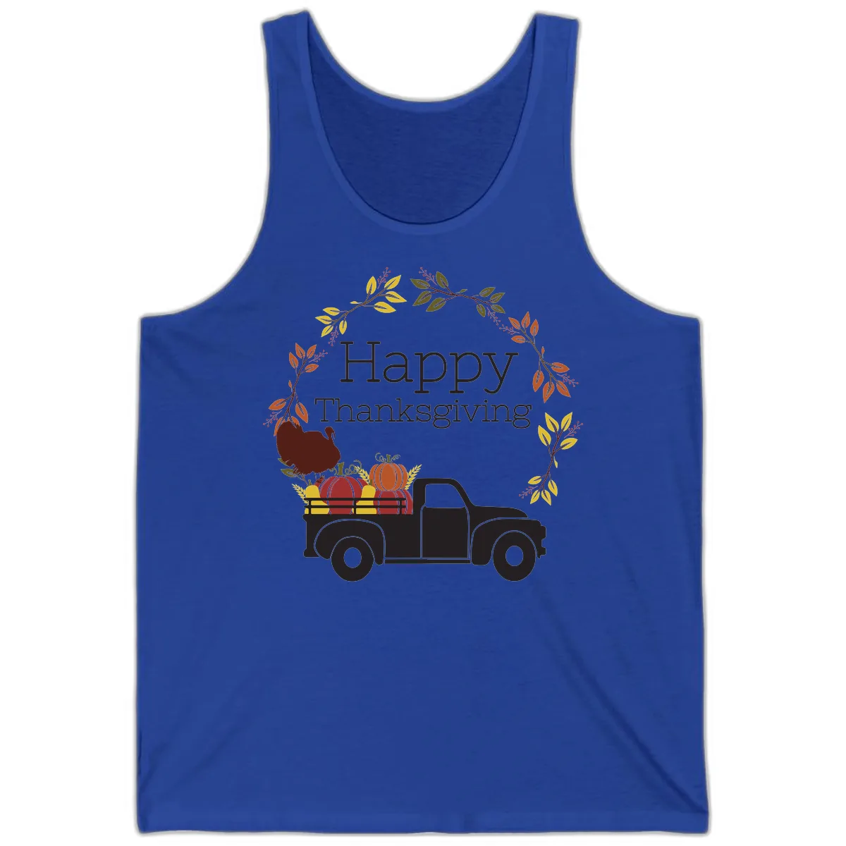 Happy Thanksgiving Vintage Truck Wreath Tank in True Royal