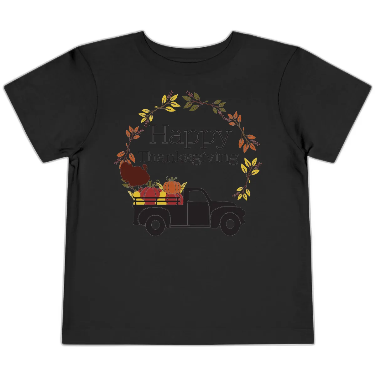 Happy Thanksgiving Vintage Truck Wreath Toddler T-Shirt in Black