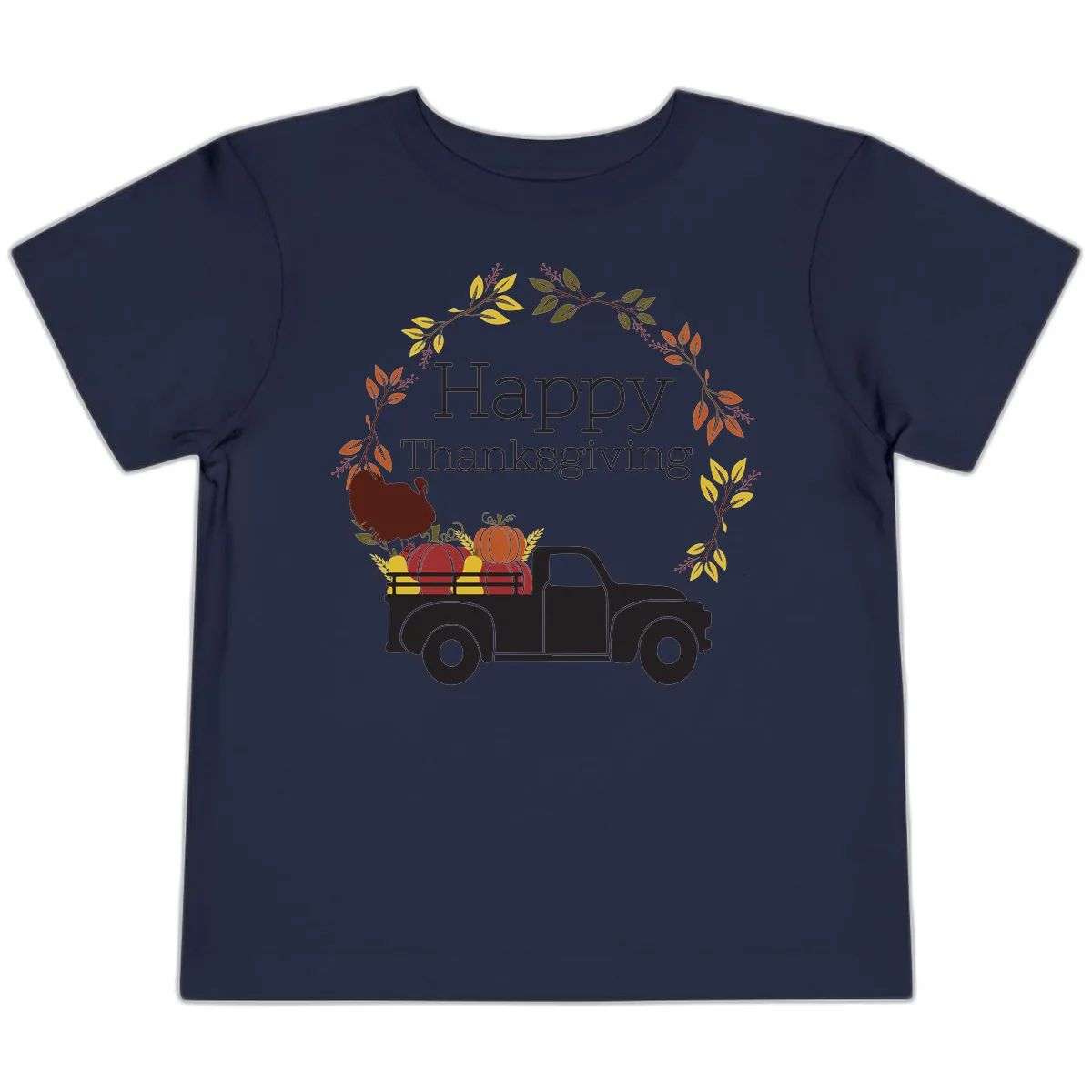 Happy Thanksgiving Vintage Truck Wreath Toddler T-Shirt in Navy