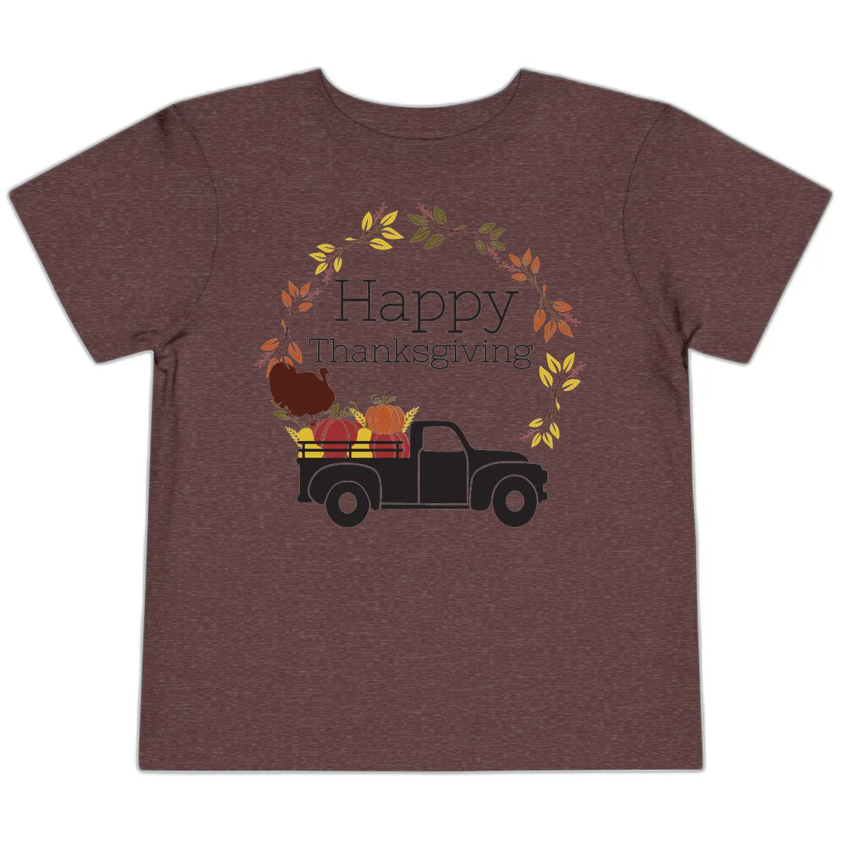 Happy Thanksgiving Vintage Truck Wreath Toddler T-Shirt in Heather Maroon