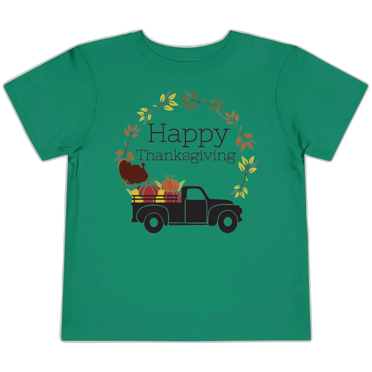 Happy Thanksgiving Vintage Truck Wreath Toddler T-Shirt in Kelly