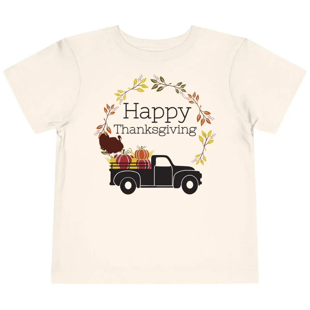Happy Thanksgiving Vintage Truck Wreath Toddler T-Shirt in Natural