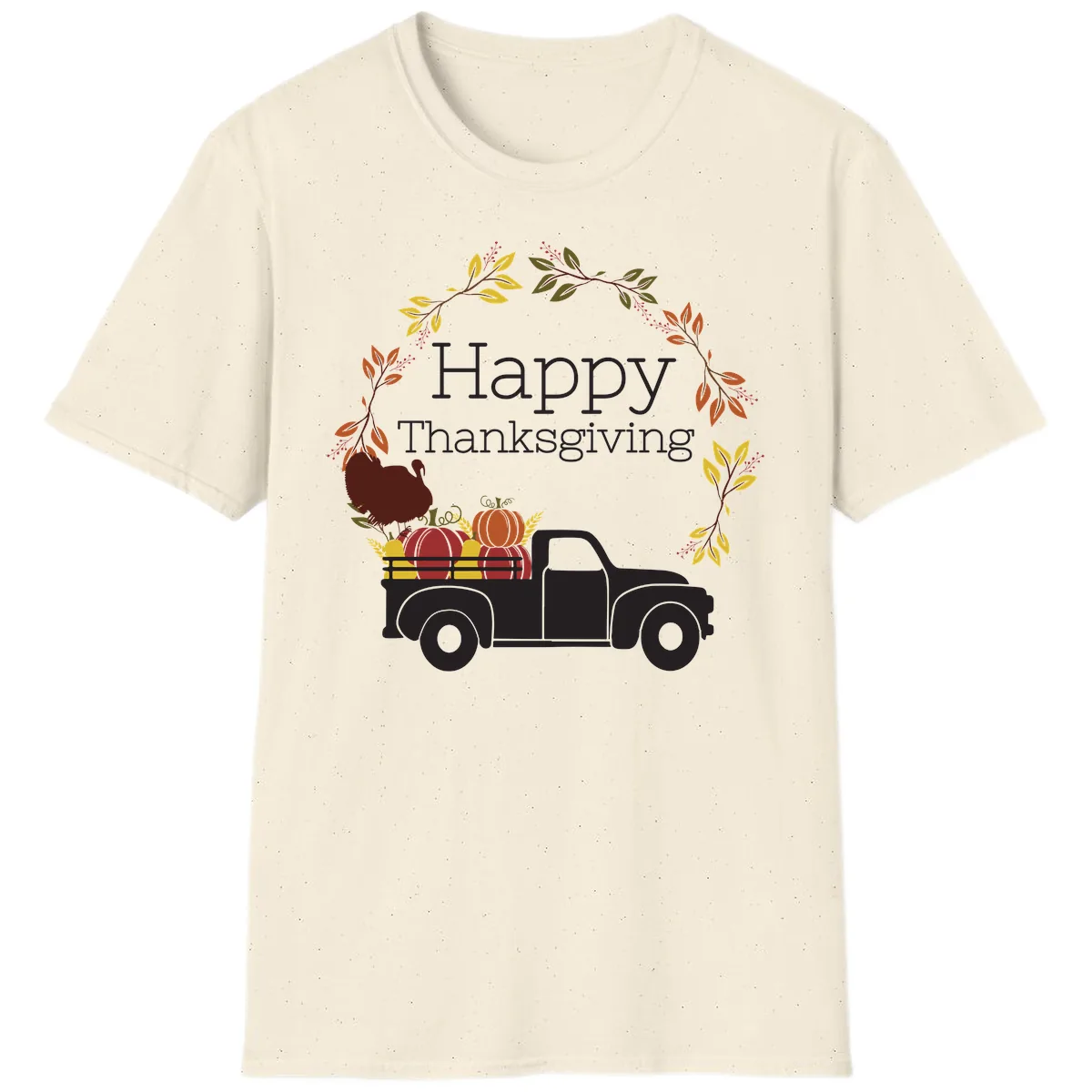 Happy Thanksgiving Vintage Truck Wreath T-Shirt in Natural