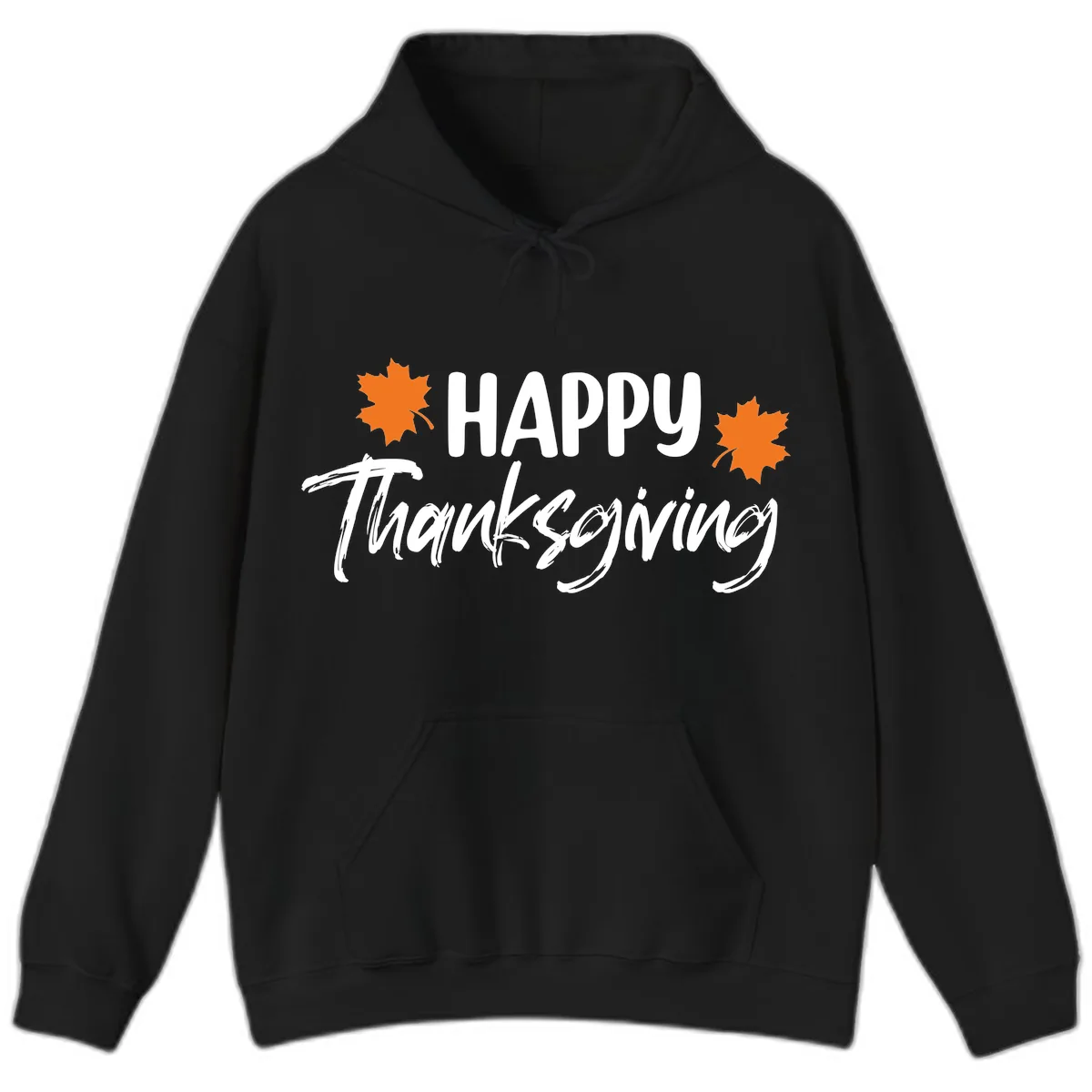 Happy Thanksgiving Typography Design Hoodie in Black