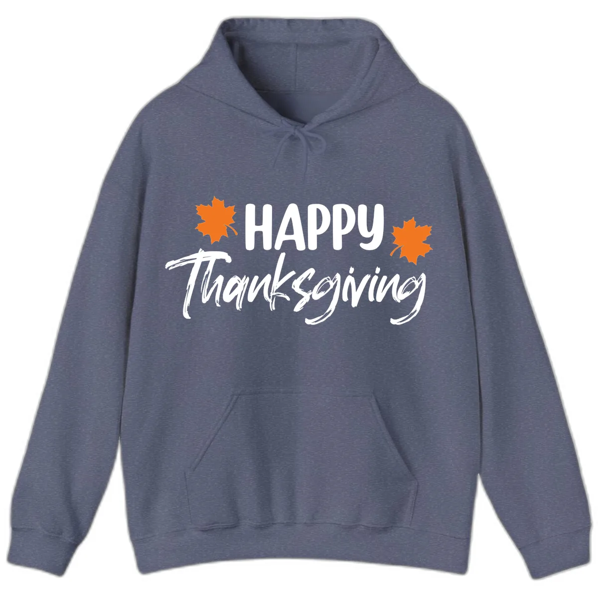 Happy Thanksgiving Typography Design Hoodie in Heather Navy