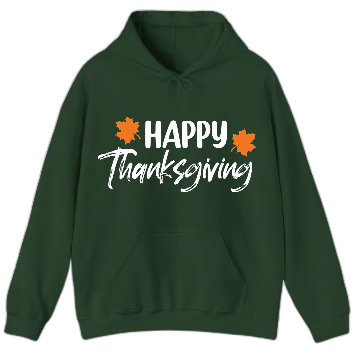 Happy Thanksgiving Typography Design Hoodie in Forest Green