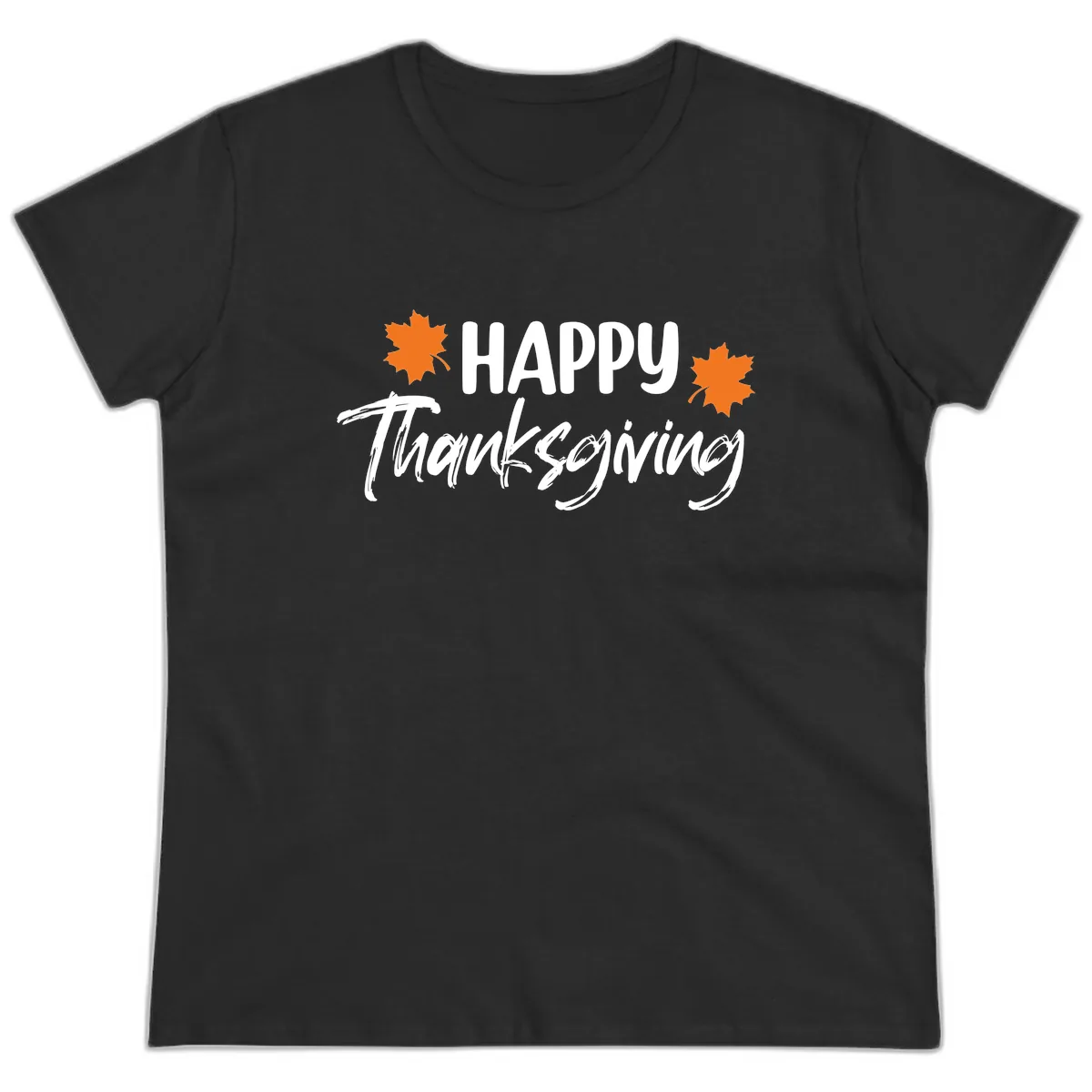 Happy Thanksgiving Typography Design Ladies Tee in Black