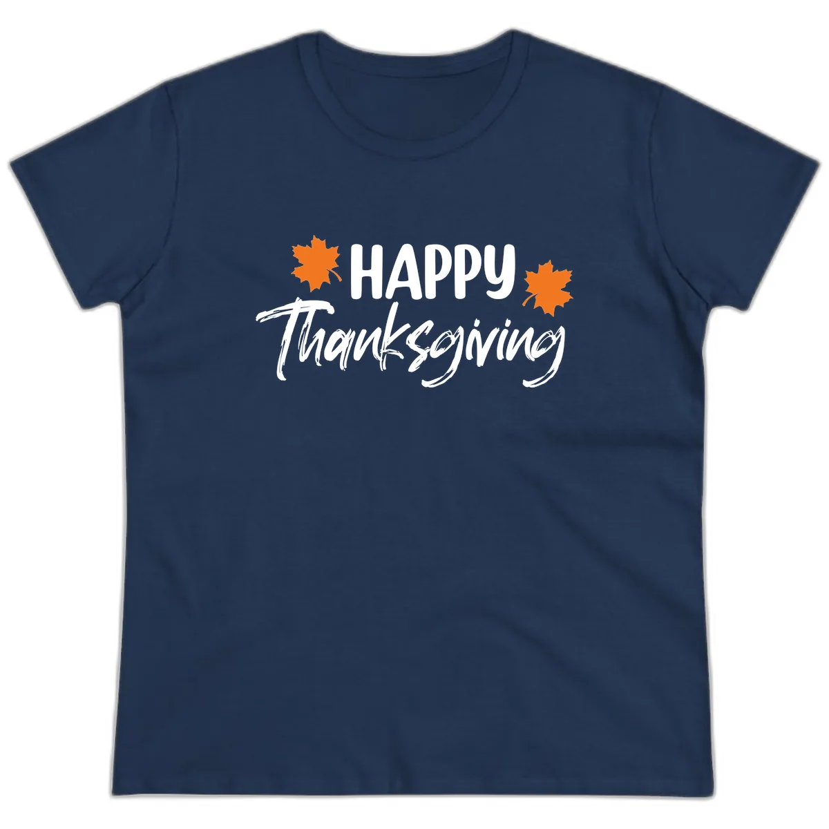 Happy Thanksgiving Typography Design Ladies Tee in Navy
