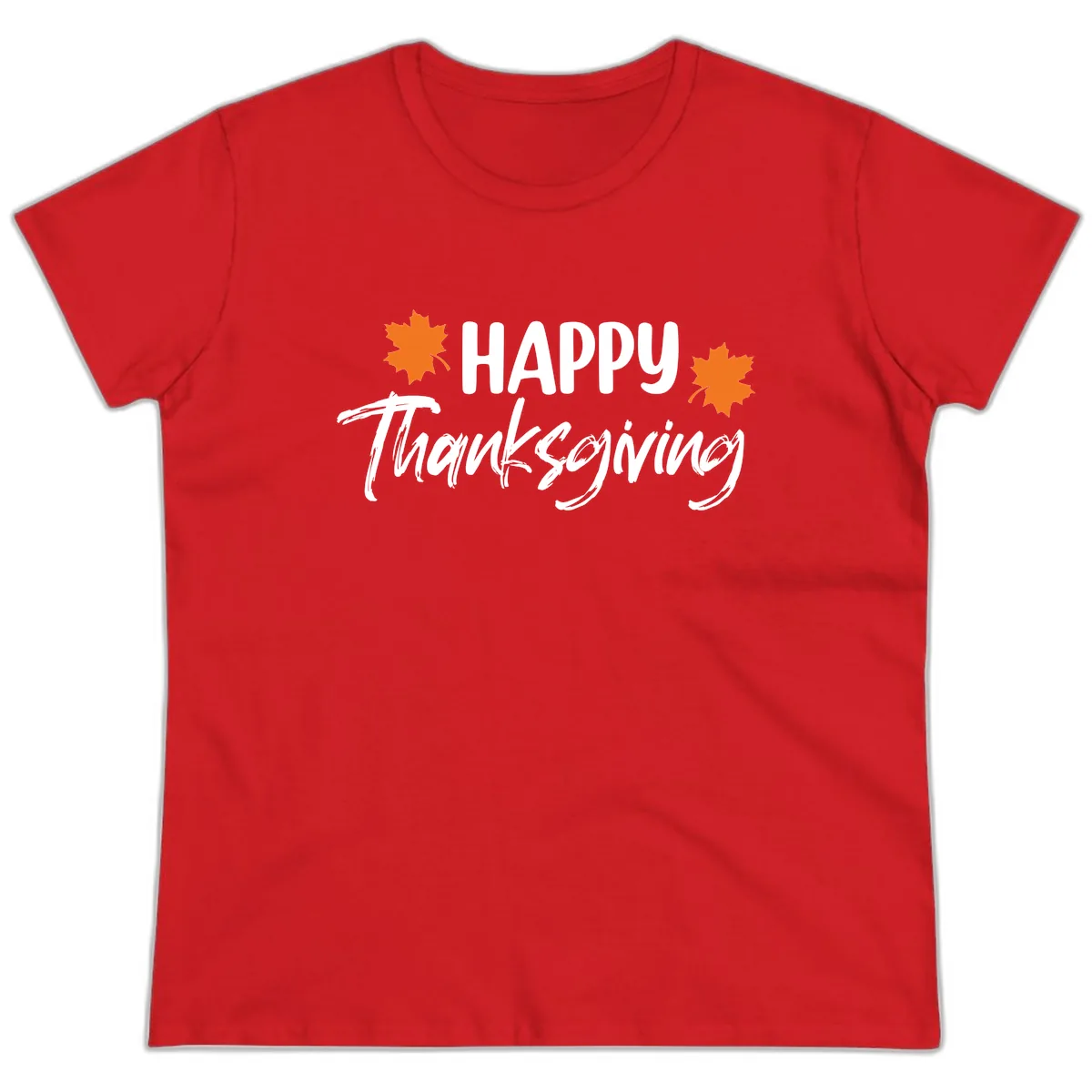 Happy Thanksgiving Typography Design Ladies Tee in Red