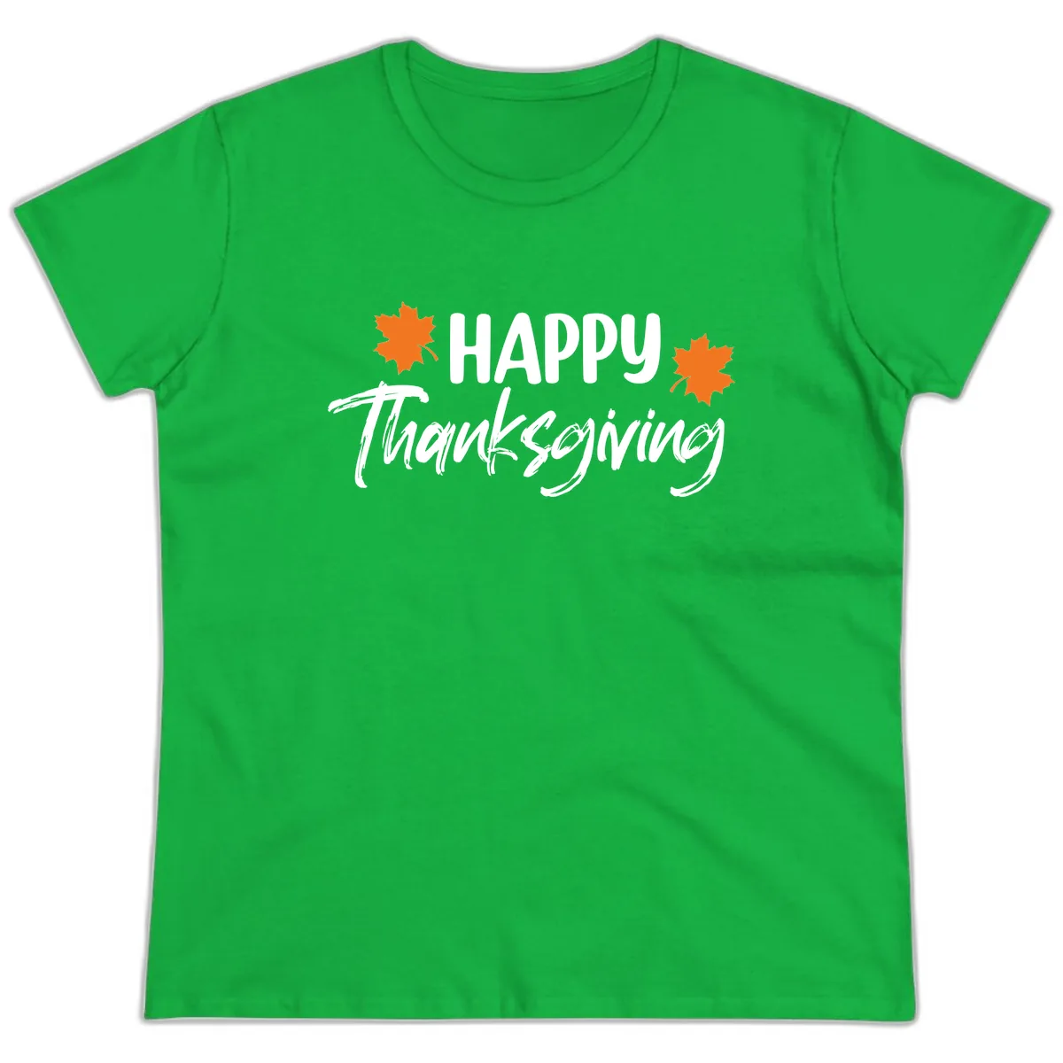 Happy Thanksgiving Typography Design Ladies Tee in Irish Green