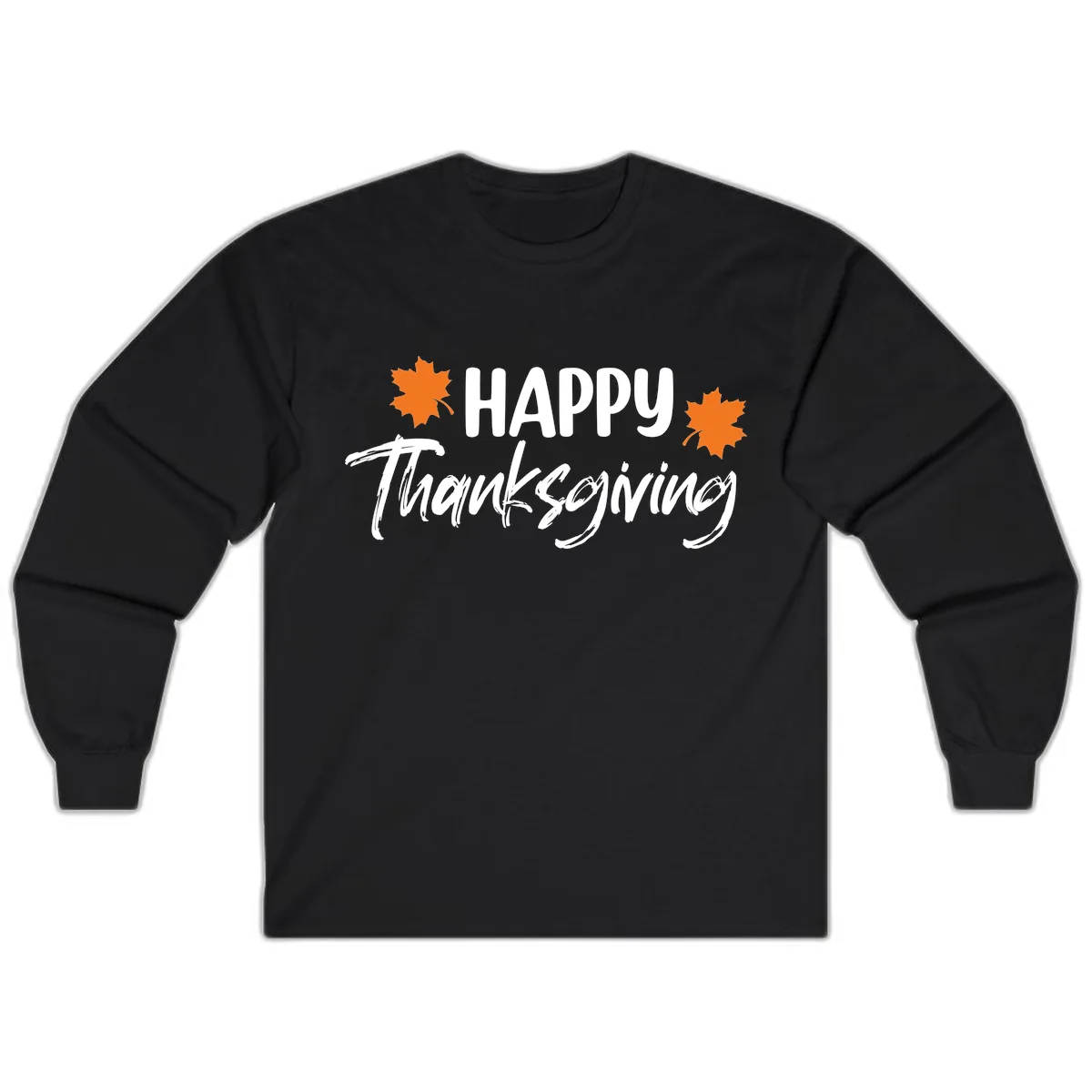 Happy Thanksgiving Typography Design Long Sleeve in Black
