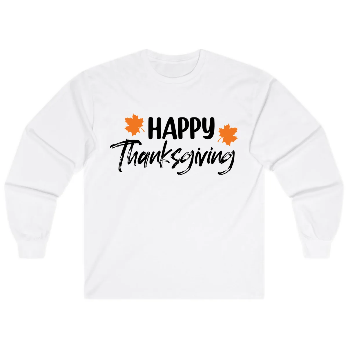 Happy Thanksgiving Typography Design Long Sleeve in White