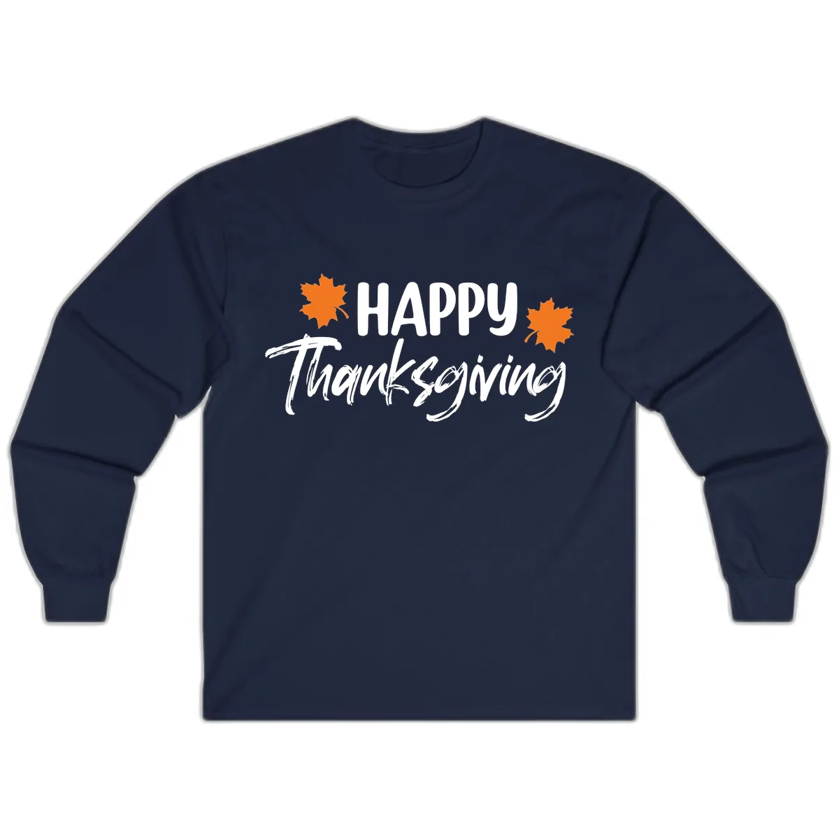Happy Thanksgiving Typography Design Long Sleeve in Navy