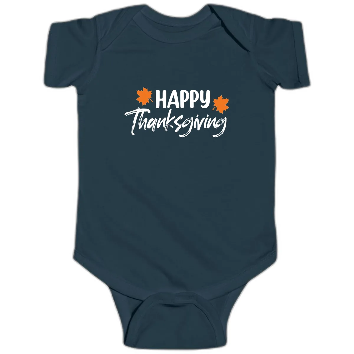 Happy Thanksgiving Typography Design Baby Onesie in Navy