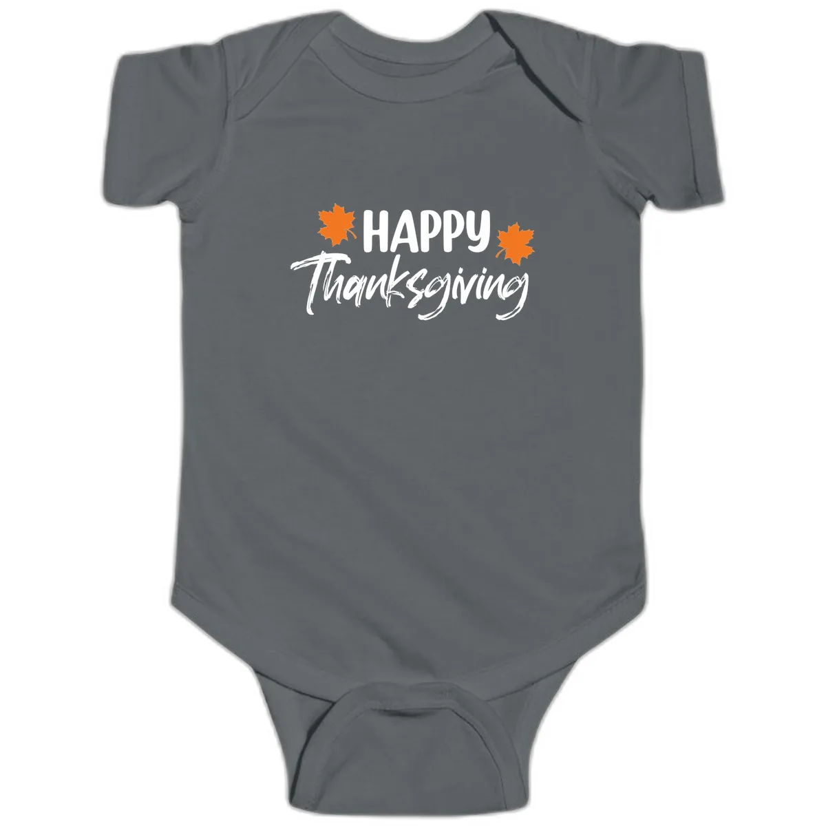 Happy Thanksgiving Typography Design Baby Onesie in Charcoal