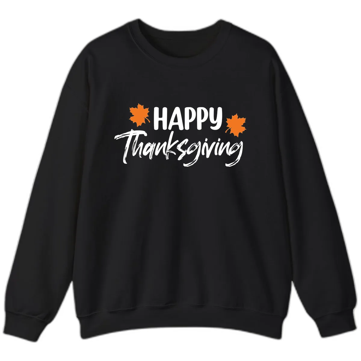 Happy Thanksgiving Typography Design Sweatshirt in Black