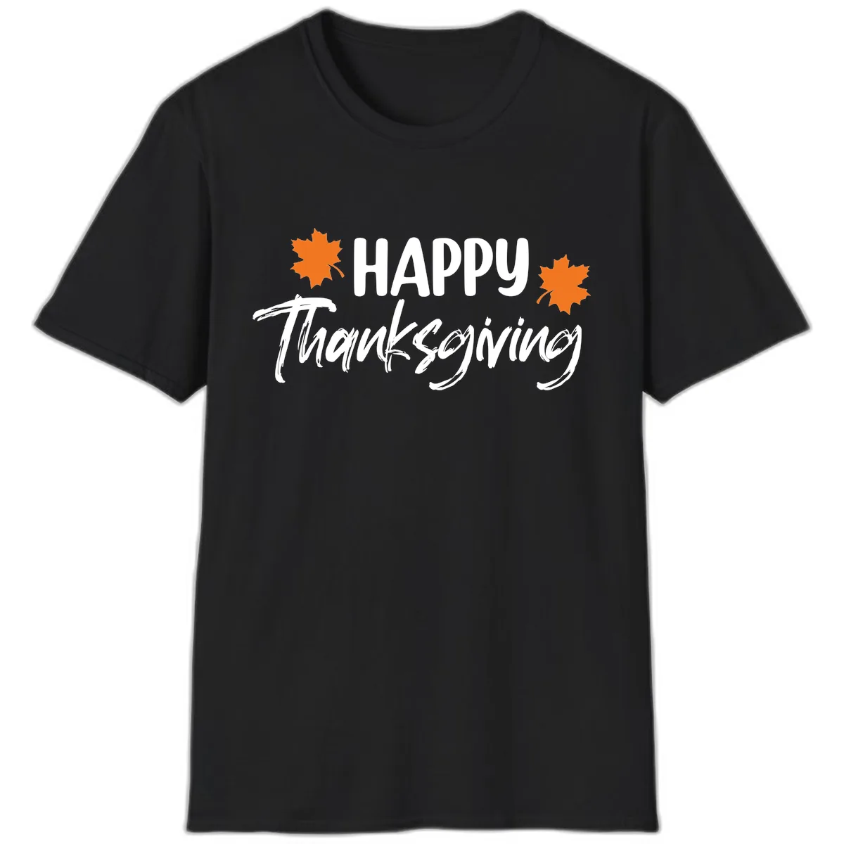 Happy Thanksgiving Typography Design T-Shirt in Black